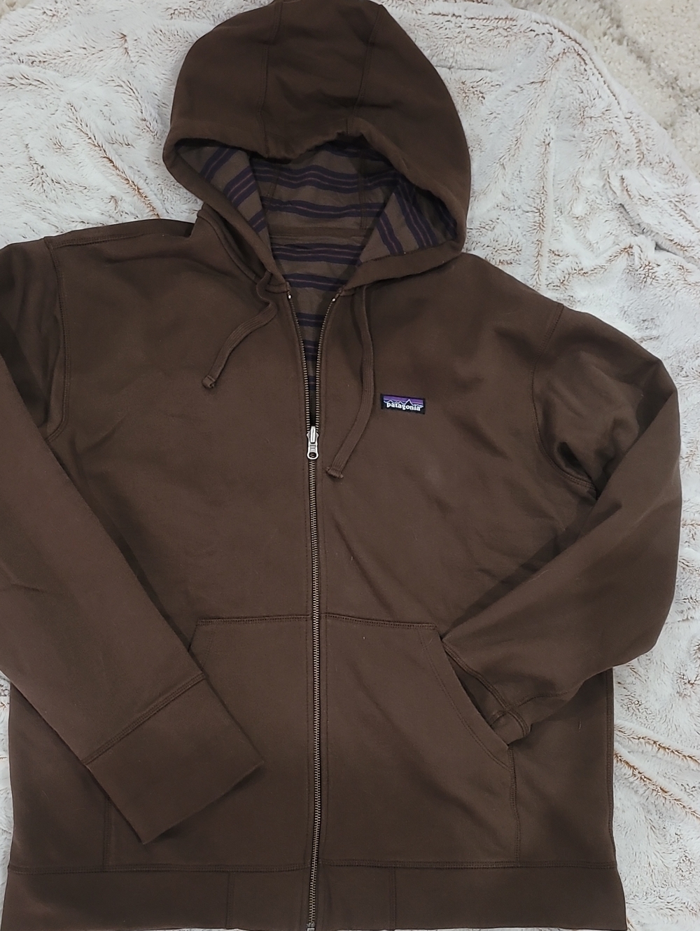 Patagonia Men's Brown Full-Zip Hoodie with Striped Lining